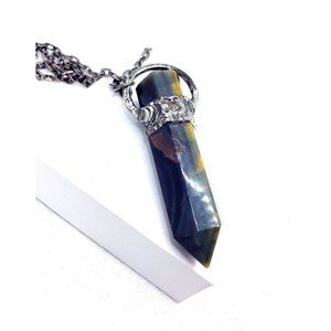 Blue tiger eye crystal Necklace handmade gothic huge statement necklace